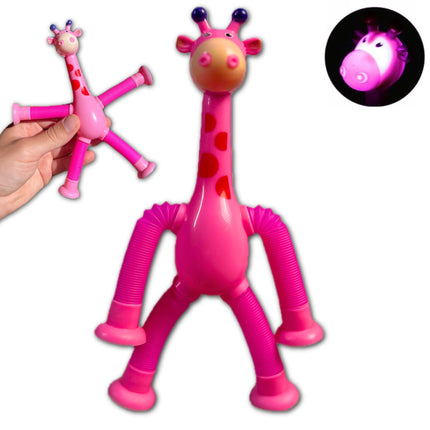 FIGURKA SPRĘŻYNOWA TELESKOPOWA PRZYSSAWKA ŻYRAFA W KOLORZE RÓŻOWYM