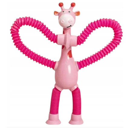 FIGURKA SPRĘŻYNOWA TELESKOPOWA PRZYSSAWKA ŻYRAFA W KOLORZE RÓŻOWYM