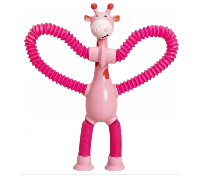 FIGURKA SPRĘŻYNOWA TELESKOPOWA PRZYSSAWKA ŻYRAFA W KOLORZE RÓŻOWYM