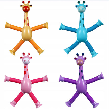 ZESTAW 4x ŻYRAFA POP TUBE LED PRZYSSAWKI ZABAWKA SENSORYCZNA ANTYSTRESOWA
