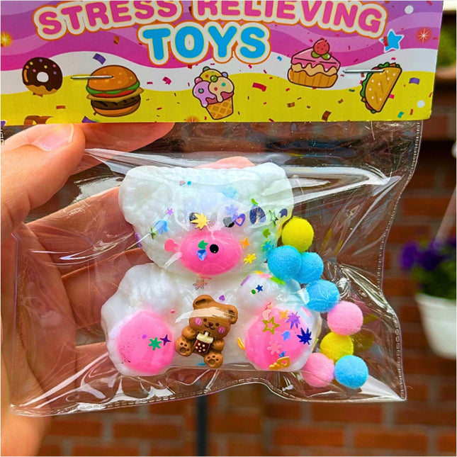 Gniotek Antystresowy Biały Miś – Z Małym Misiem i Bubble Tea