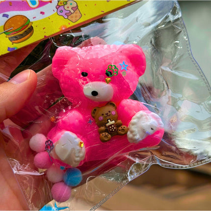 Gniotek Antystresowy Różowy Miś – Z Małym Misiem i Bubble Tea