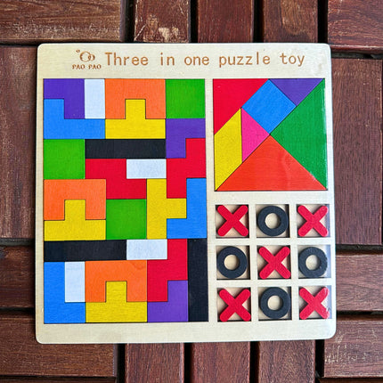 GRA EDUKACYJNA UKŁADANKA 3w1 DREWNIANY TETRIS NA DZEŃ DZIECKA