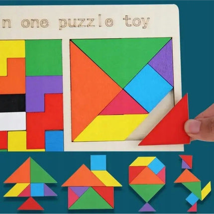 GRA EDUKACYJNA UKŁADANKA 3w1 DREWNIANY TETRIS NA DZEŃ DZIECKA
