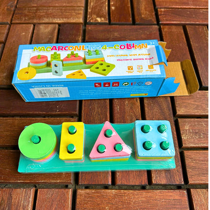 ⭐️ Drewniane Klocki Edukacyjne 4-Kolumnowe – Nauka Kształtów i Kolorów przez Zabawę ⭐️