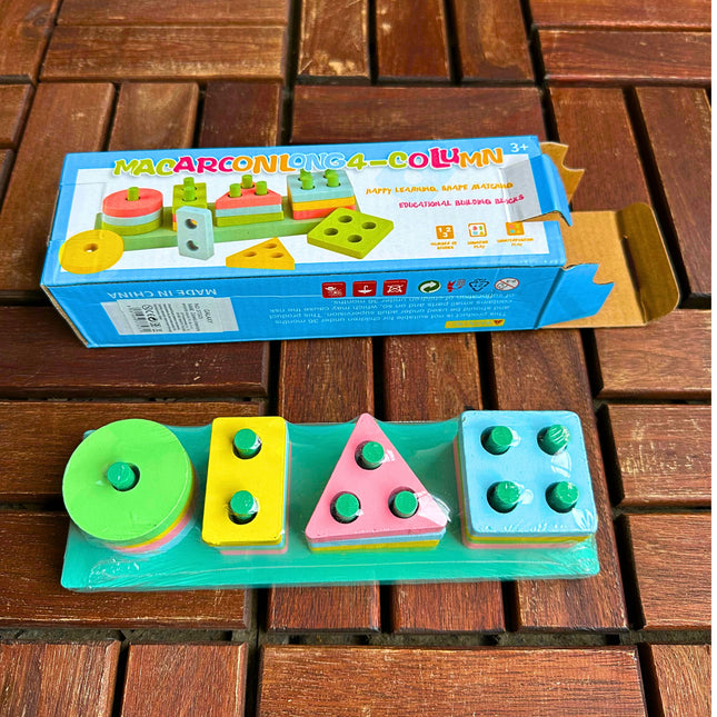 ⭐️ Drewniane Klocki Edukacyjne 4-Kolumnowe – Nauka Kształtów i Kolorów przez Zabawę ⭐️