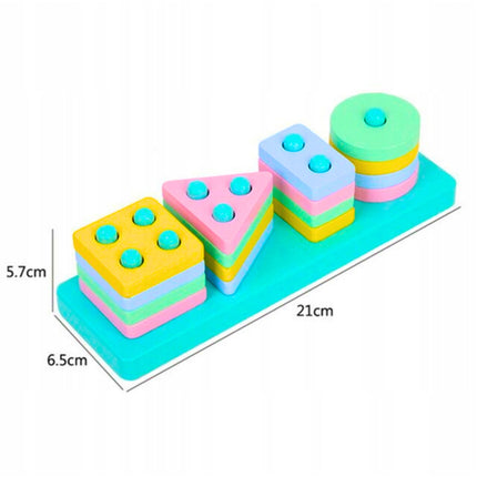 ⭐️ Drewniane Klocki Edukacyjne 4-Kolumnowe – Nauka Kształtów i Kolorów przez Zabawę ⭐️