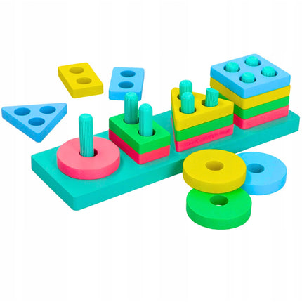 ⭐️ Drewniane Klocki Edukacyjne 4-Kolumnowe – Nauka Kształtów i Kolorów przez Zabawę ⭐️