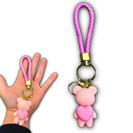 BRELOK BRELOCZEK NA KLUCZE MIŚ Z RÓŻOWYM SERCEM KÓŁKO NA KLUCZE