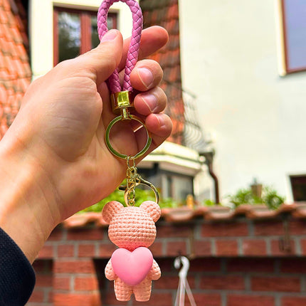 BRELOK BRELOCZEK NA KLUCZE MIŚ Z RÓŻOWYM SERCEM KÓŁKO NA KLUCZE