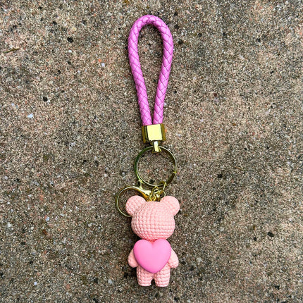 BRELOK BRELOCZEK NA KLUCZE MIŚ Z RÓŻOWYM SERCEM KÓŁKO NA KLUCZE