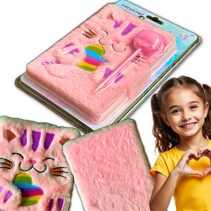 Uroczy Dziennik dla Dziewczynki z Pluszowym Kotkiem + Długopis z Pompomem