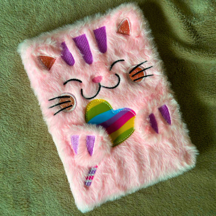 Uroczy Dziennik dla Dziewczynki z Pluszowym Kotkiem + Długopis z Pompomem