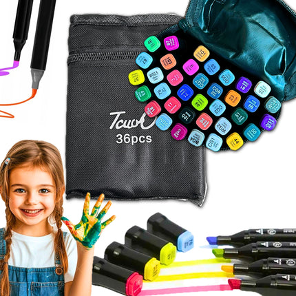 ⭐️ZESTAW DWUSTRONNYCH KOLOROWYCH MARKERÓW 36 SZT TORBA PRO MARKERY ALKOHOLOWE⭐️