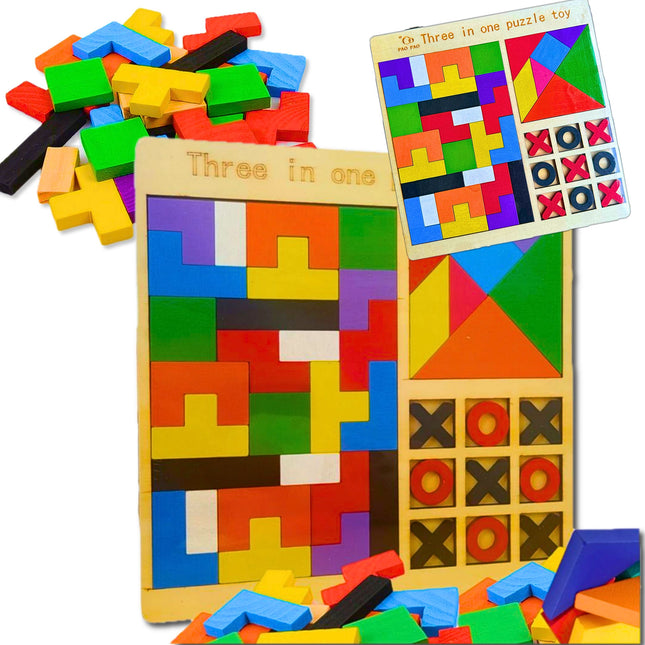 GRA EDUKACYJNA UKŁADANKA 3w1 DREWNIANY TETRIS NA DZEŃ DZIECKA